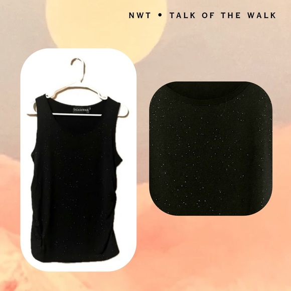 🍭 3/$30 black sleeveless glitter glam tank top with ruched sides - Picture 3 of 15